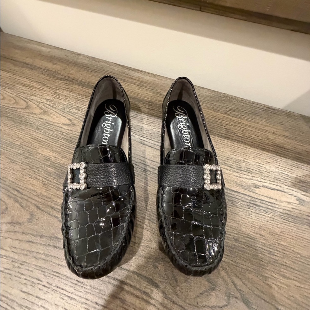 Brighton Black Crocodile Pattern Loafers with Buckle